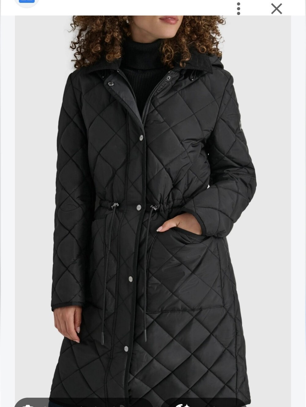 Kenneth Cole Black Quilted Hooded Drawstring Waist Puffer Coat Size Mefium